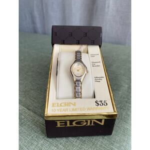 Elgin Women’s Two-Tone Watch - Diamond Dial - Diamond Cut Bracelet EG8076 NIB